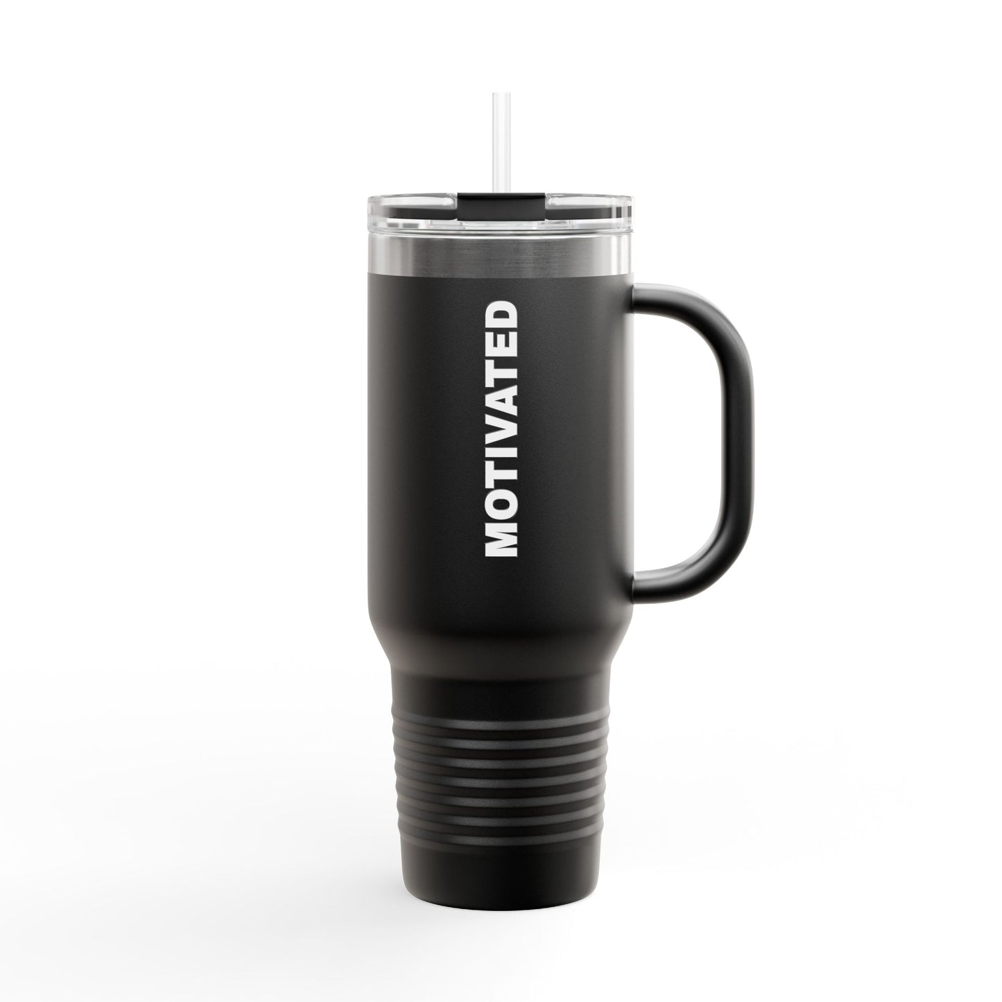 Black Motivated 40oz Insulated Travel Mug – Large Stainless Steel Tumbler with Handle & Straw